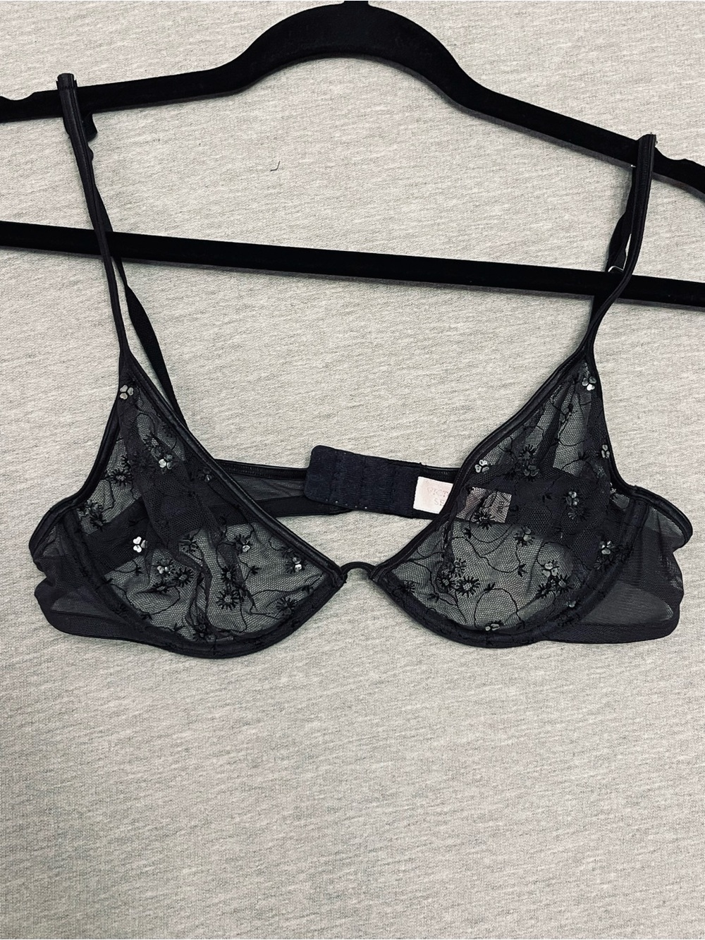 Victoria Secret Sheer Floral Embroidered Black Underwire Bra